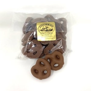 Chocolate covered mini pretzels in a bag