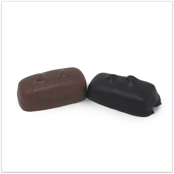 One milk chocolate and one dark chocolate raspberry jelly