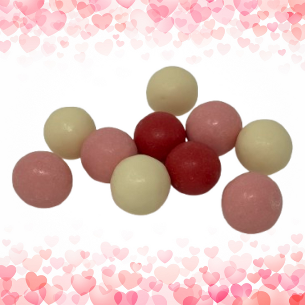 Red, White and Pink colored Malted milk balls