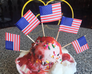 Kellerhaus Ice Cream Sunday in a cup with 5 American flags